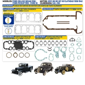 FORD - JUEGO JUNTAS DE MOTOR C/TAPA CIL