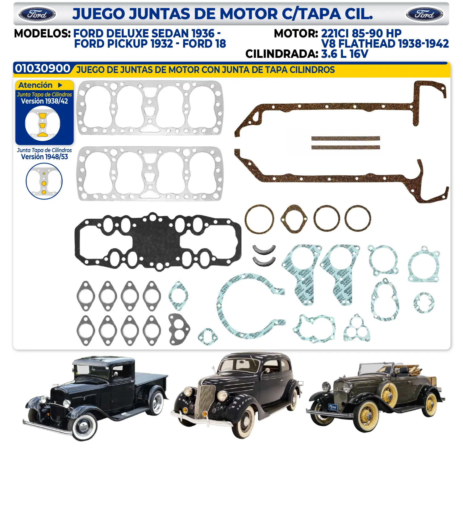 FORD – JUEGO JUNTAS DE MOTOR C/TAPA CIL