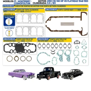 FORD, MERCURY, LINCOLN - JUEGO JUNTAS DE MOTOR C/TAPA CIL