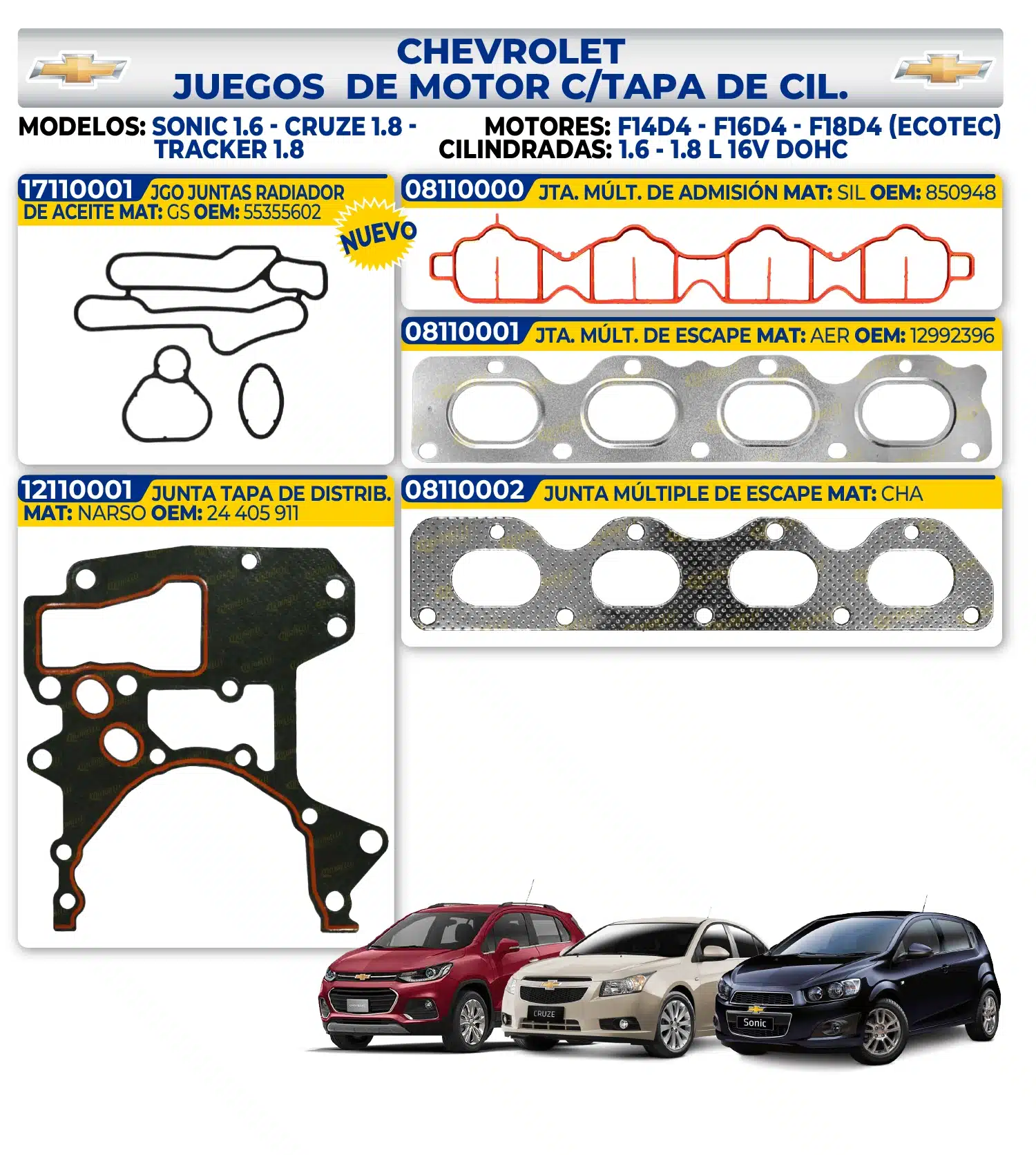 CHEVROLET – JUEGO DE JUNTAS DE MOTOR