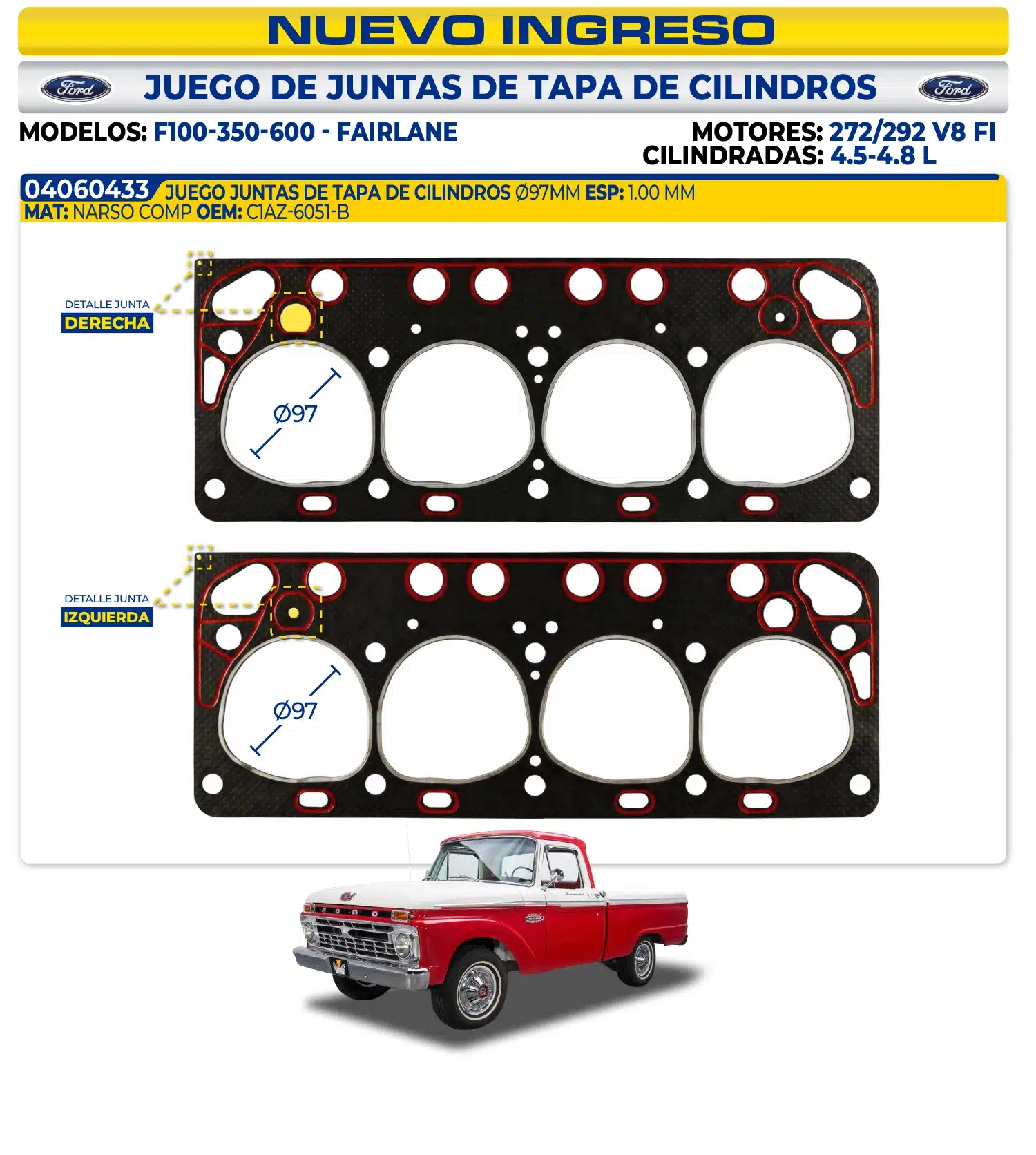 FORD – JUEGOS DE JUNTAS TAPA DE CILINDROS
