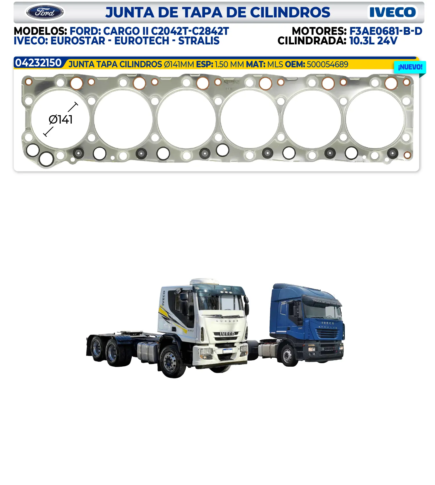 FORD IVECO – JUNTA DE TAPA DE CILINDROS